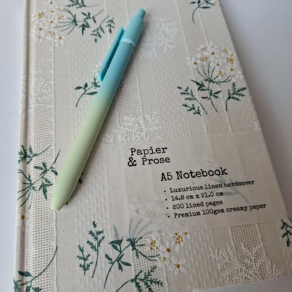 White Linen hardcover notebook A5 with gradient soft-touch pen – Papier & Prose