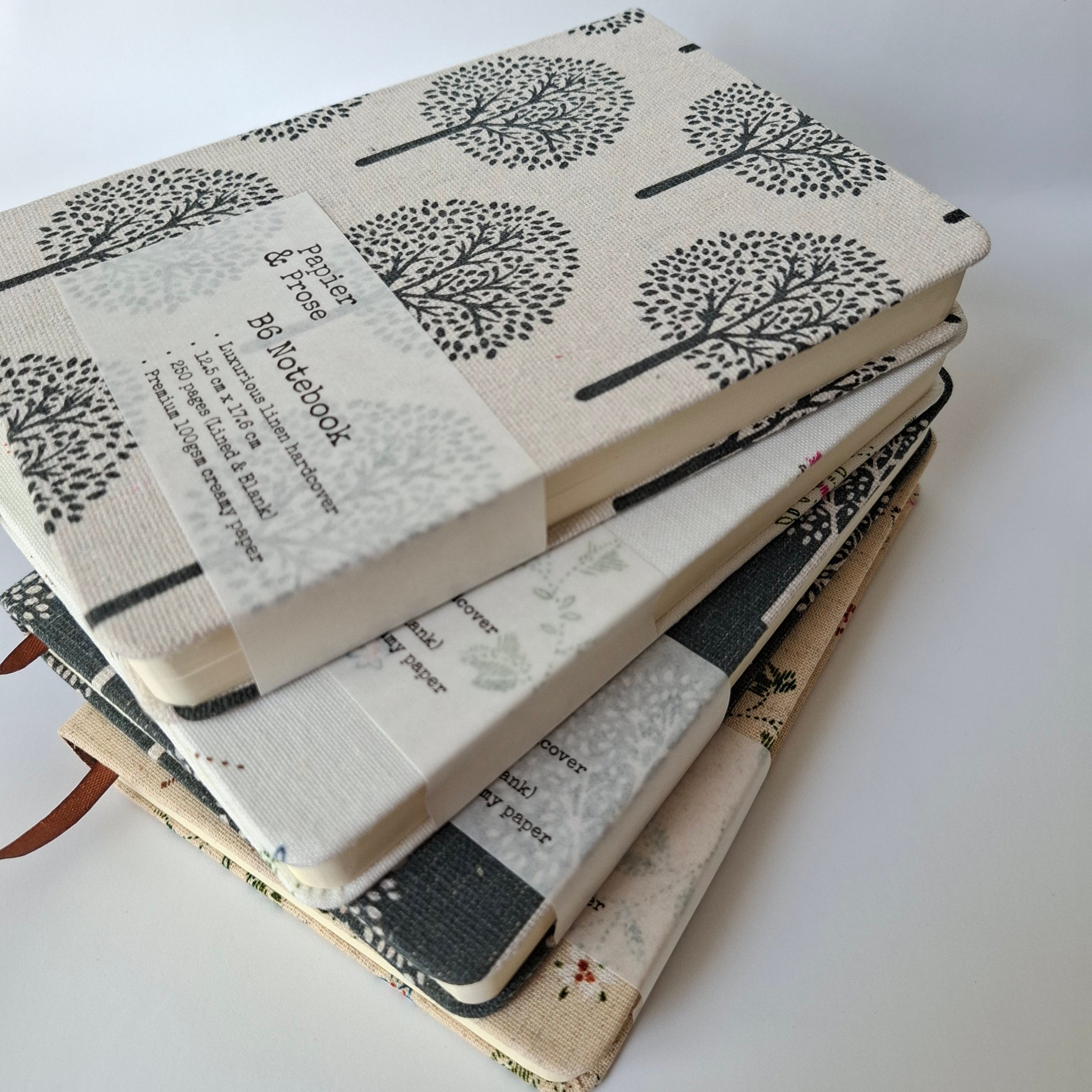 B6 linen hardcover journal blank and lined pages Papier & Prose premium luxury notebook