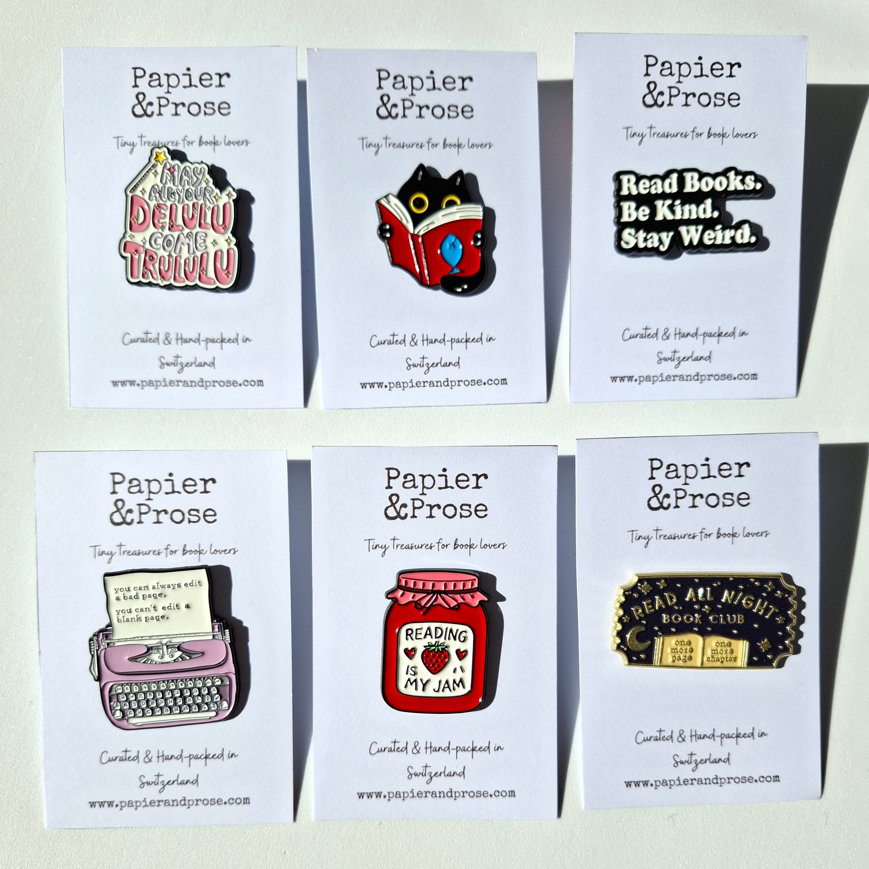 Bookish enamel badge pins Papier & Prose