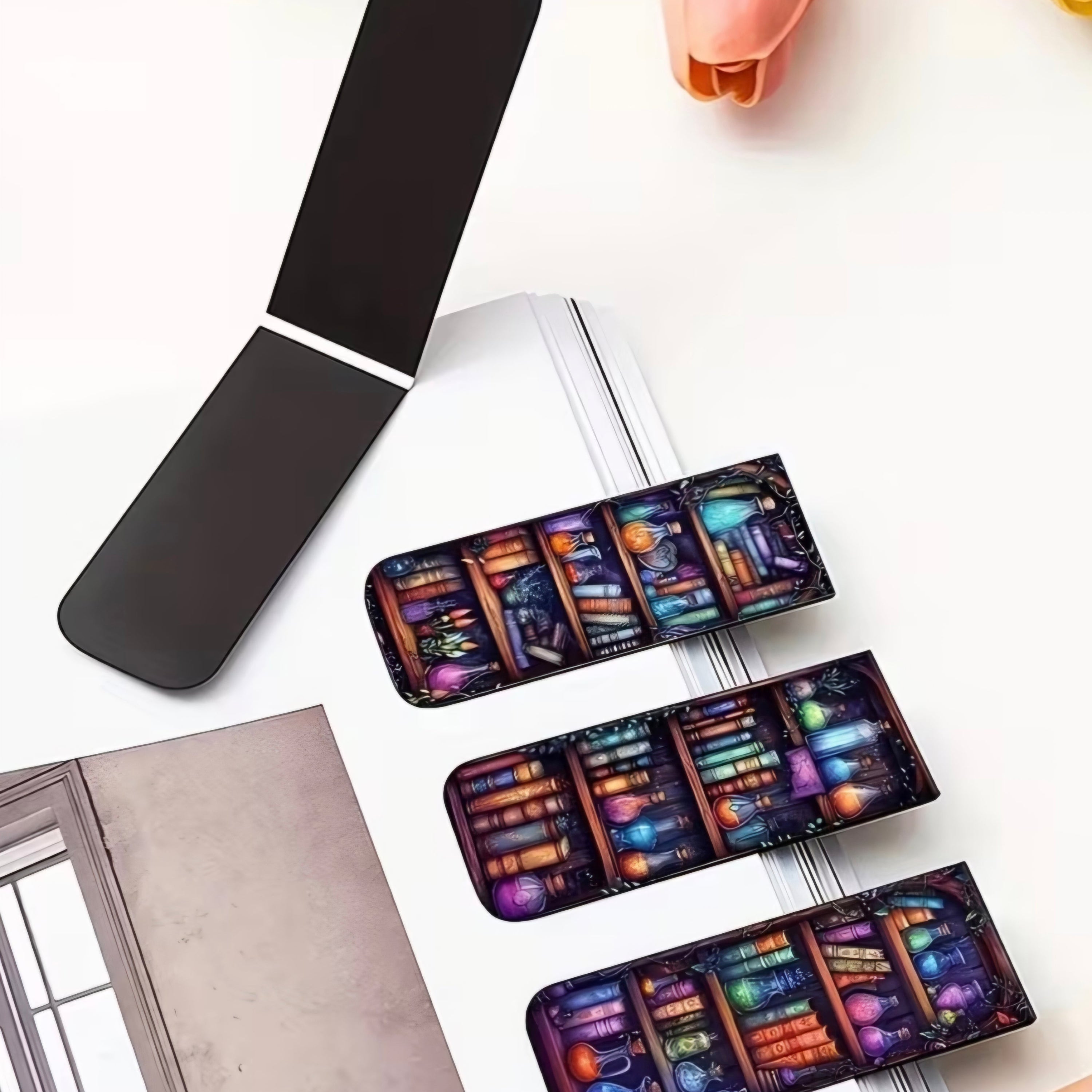 Dark purple bookshelf magnetic bookmarks Papier & Prose set of 3