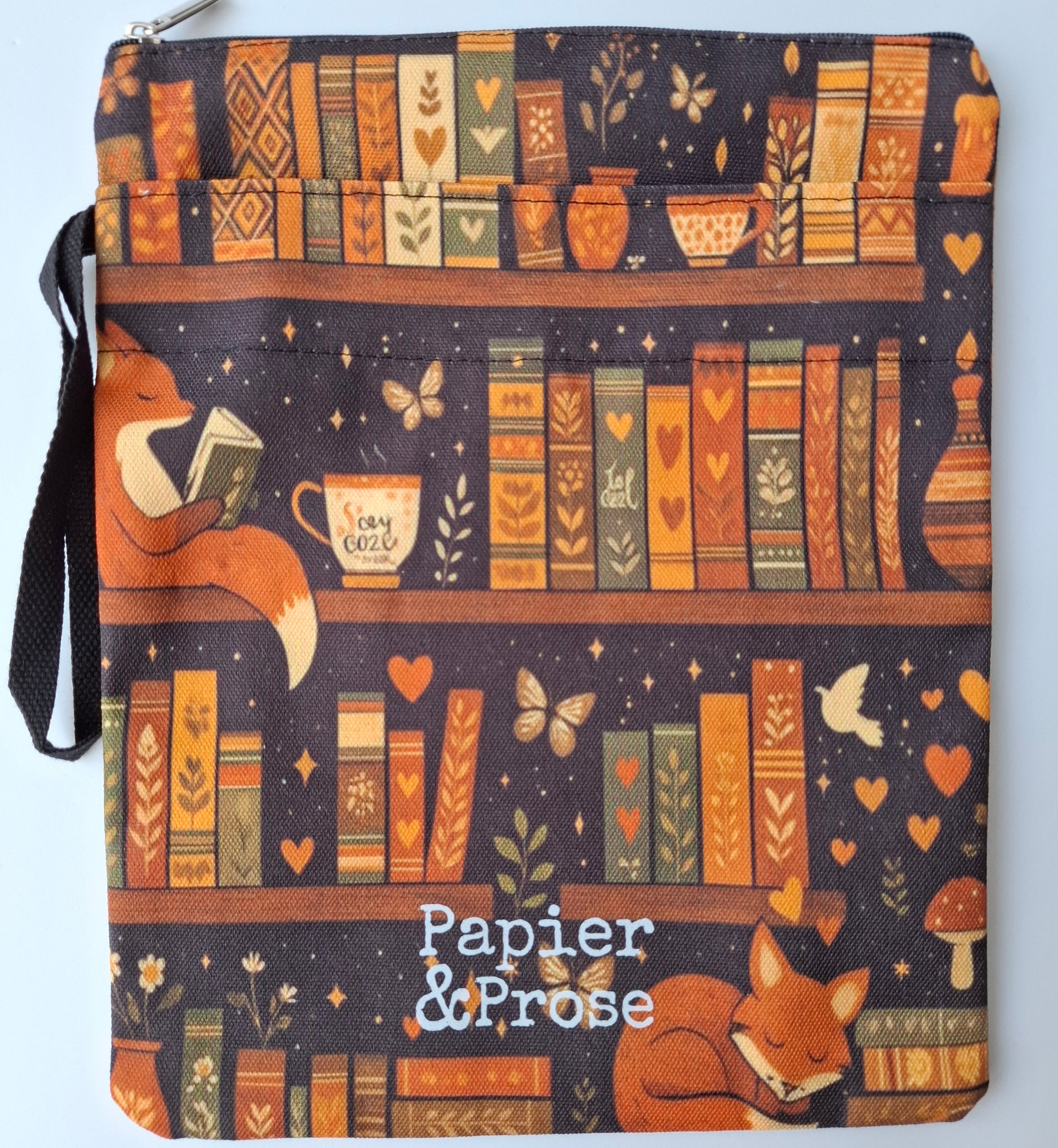 Fox and books fabric Book protector bag Papier & Prose