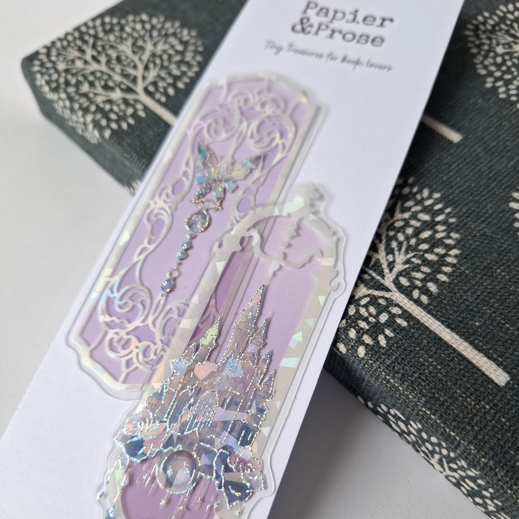 Purple sparkle fantasy bookmark with castle design – Papier & Prose