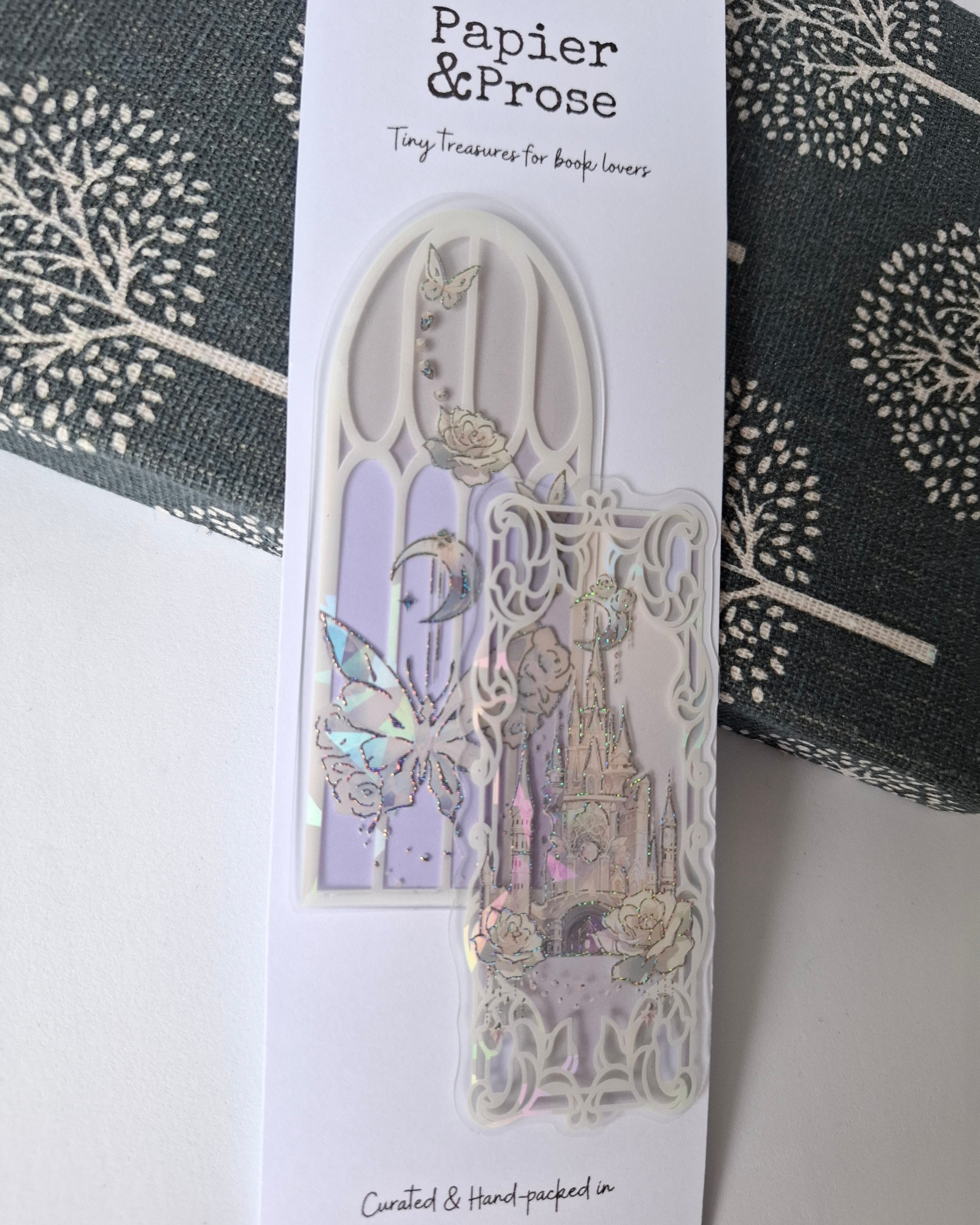 Silver sparkle fantasy bookmark with castle design – Papier & Prose