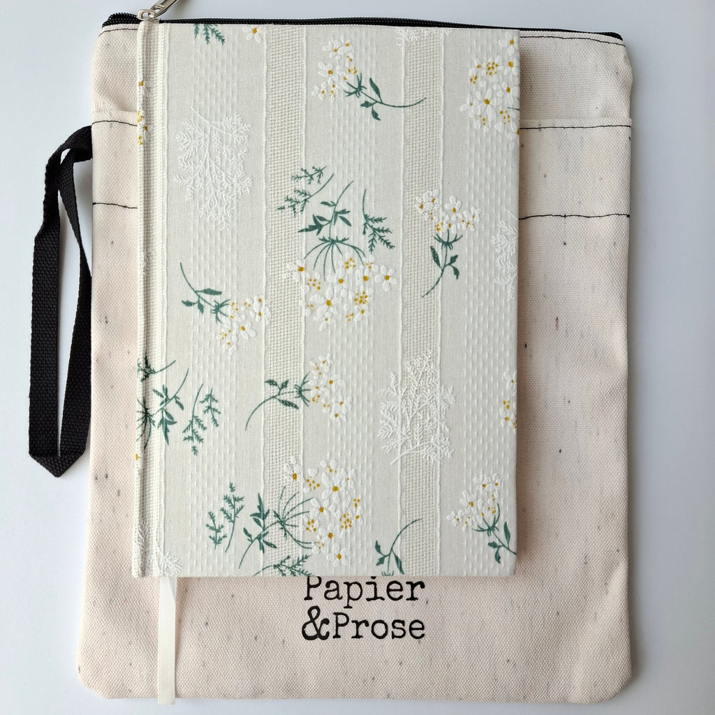 white fabric Book protector bag and linen notebook Papier & Prose