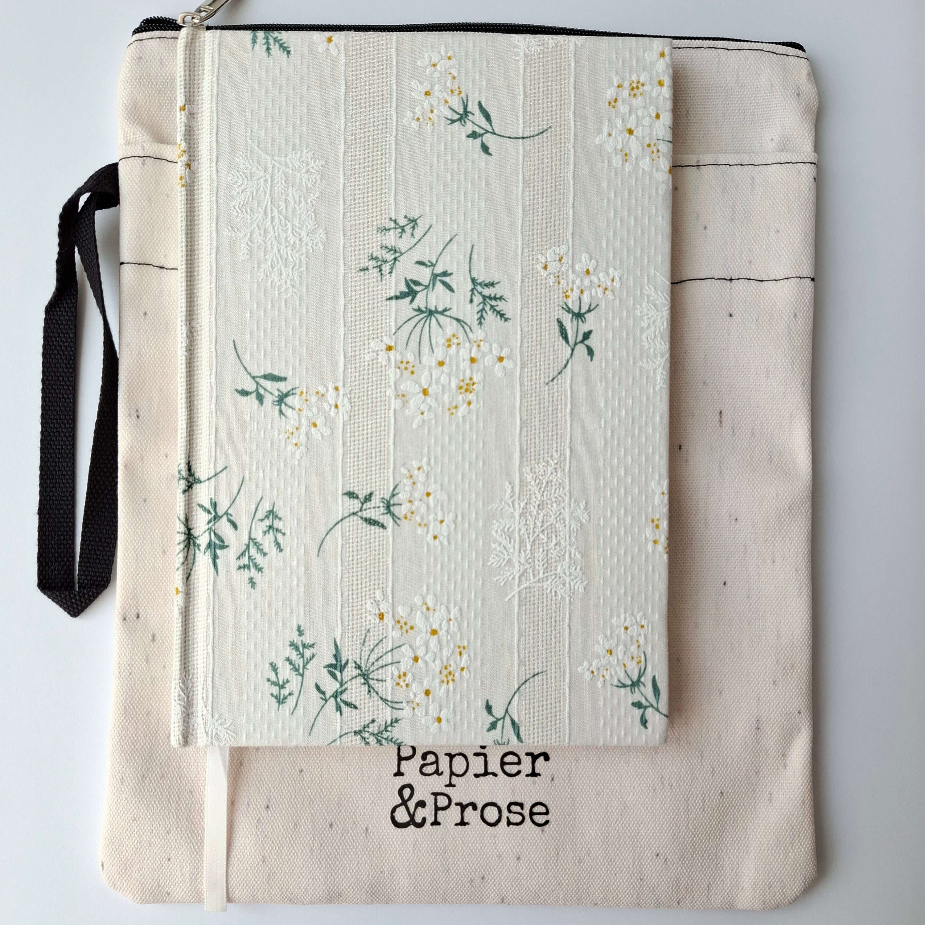 white fabric Book protector bag and linen notebook Papier & Prose