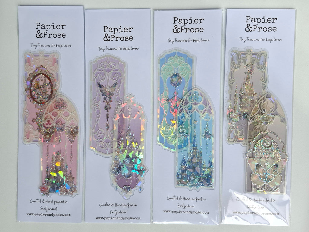 glitter fantasy bookmark Papier & Prose butterfly castle sparkle