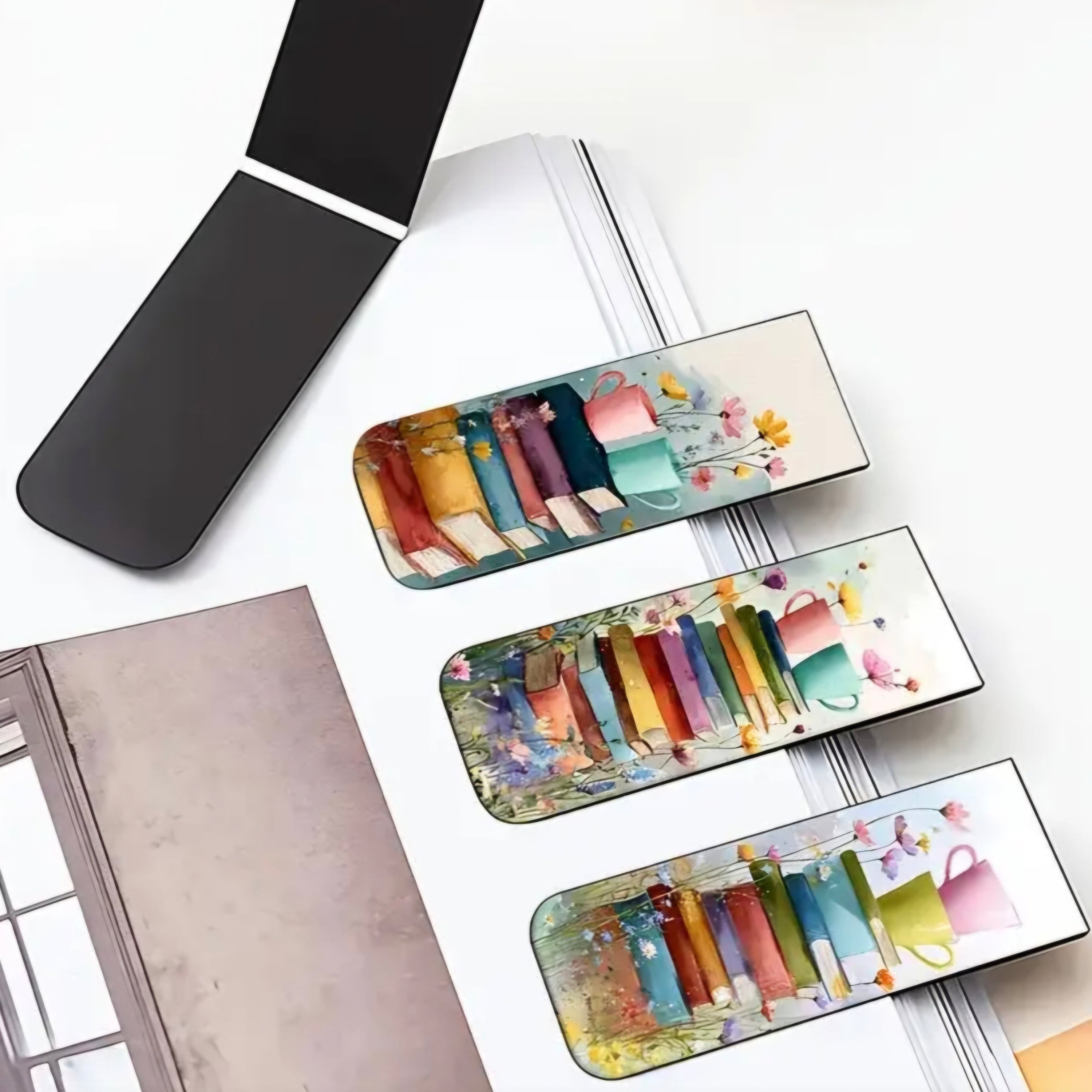 rainbow books and coffee magnetic bookmarks Papier & Prose set of 3 bookish